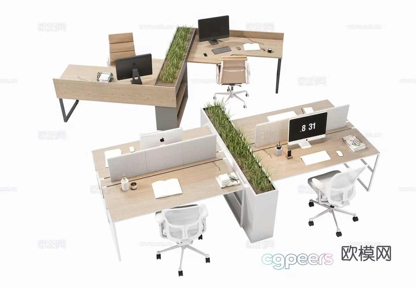 Modern office desk and chair open area desk and chair staff position employee booth computer desk and chair public 3d model