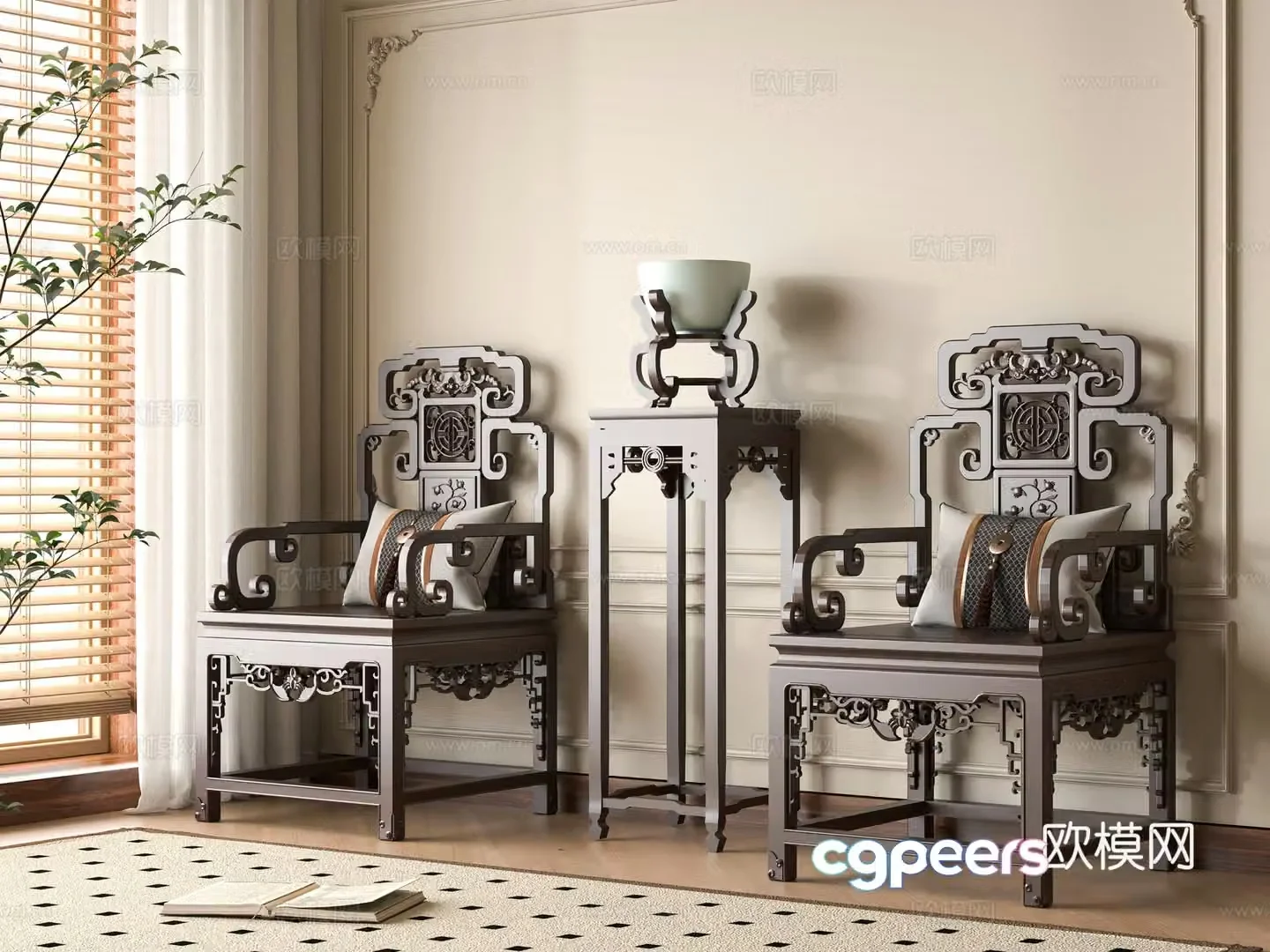 Chinese carved leisure chair 3d model