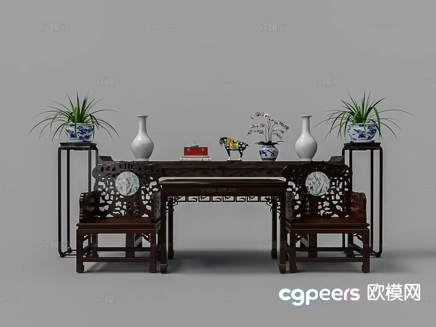 Chinese tea table and chairs mahogany tea chairs middle hall table and chairs 3D model