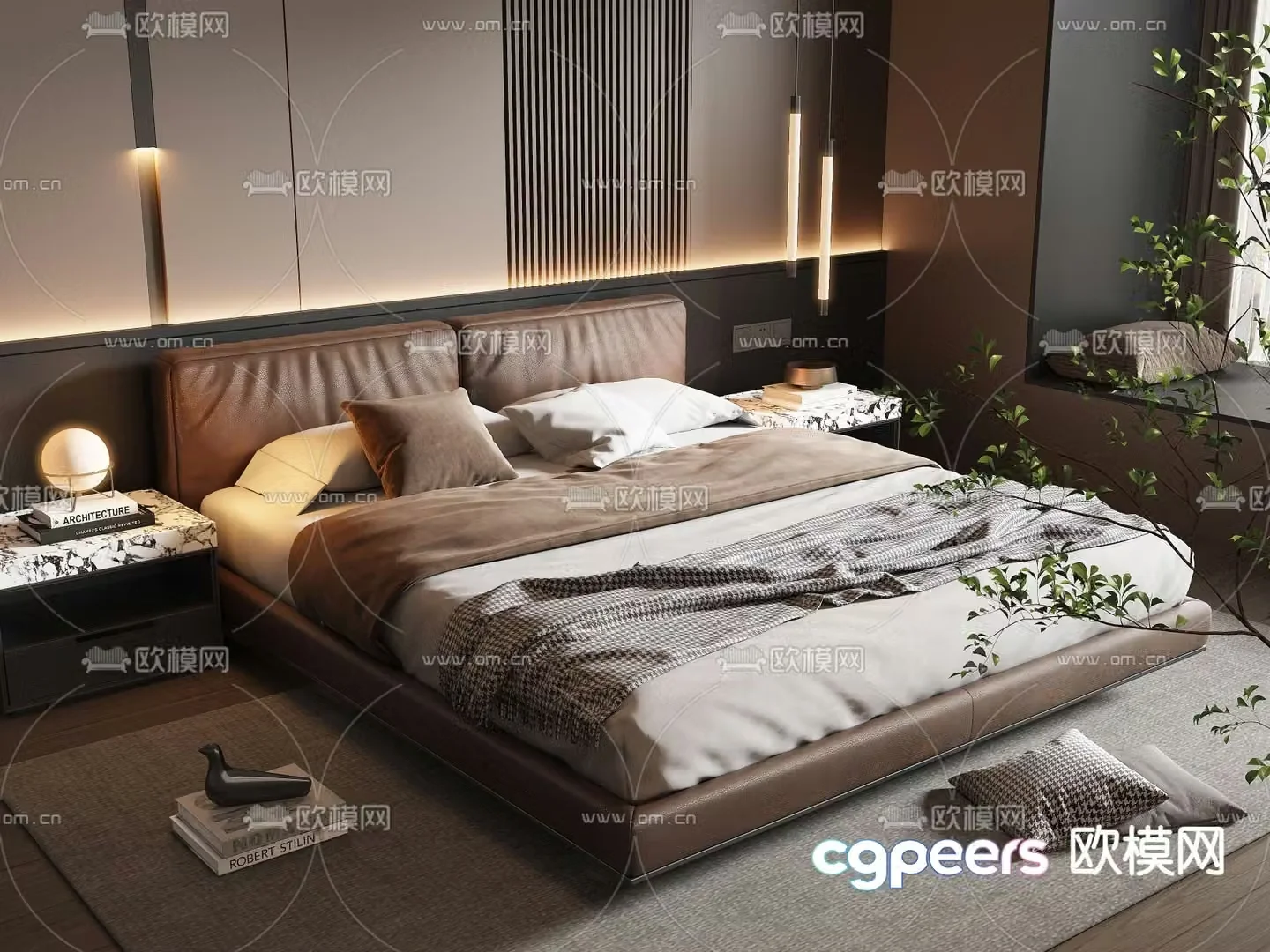 Leather double bed 3d model