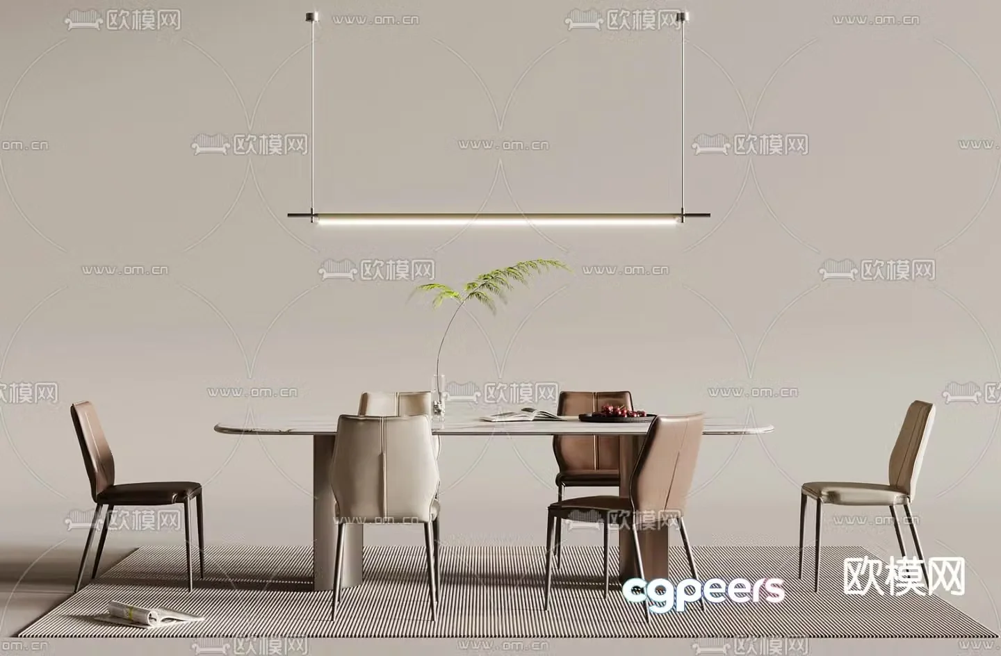 Modern dining table and chairs 3d model