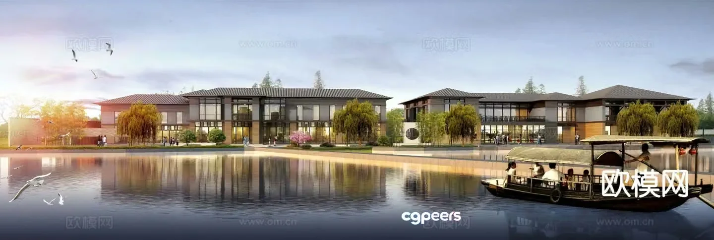 Resort landscape resort hotel 3d model