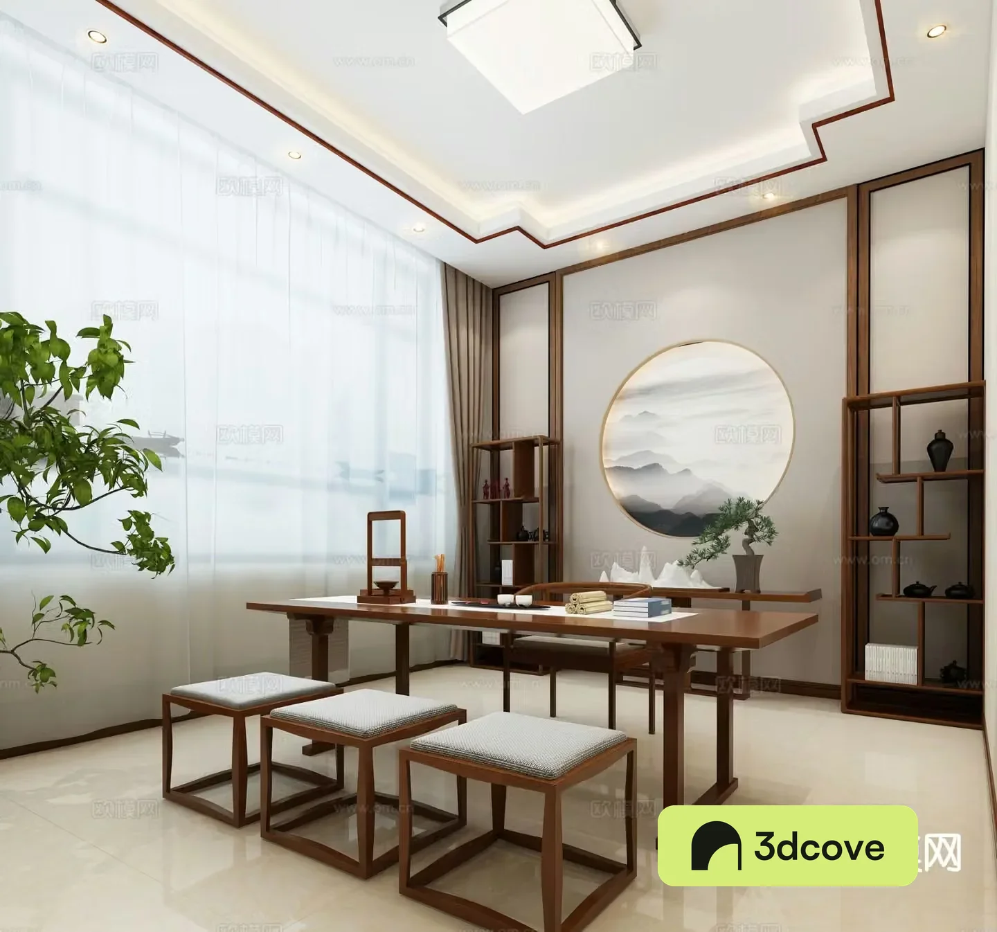 New Chinese style study 3D model for practicing calligraphy