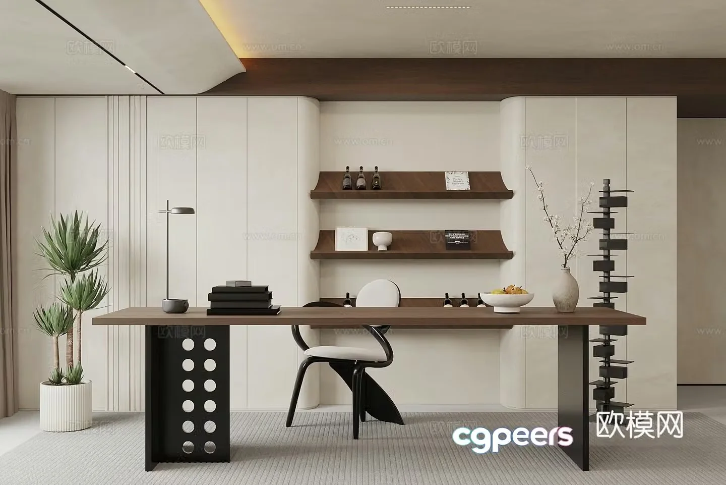 Middle Ages Study Room Desk and Chair Combination 3D Model
