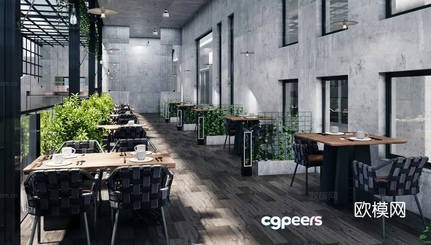 Industrial style restaurant Cafe Western restaurant Milk tea shop Southeast Asian restaurant Restaurant table and chair 3D model