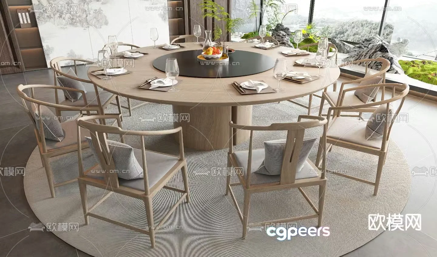 New Chinese dining table and chairs 3d model