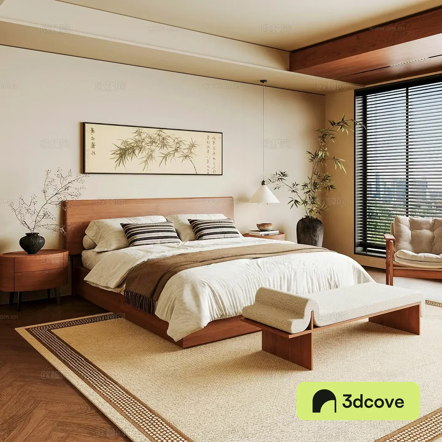 New Chinese style home bedroom Song family aesthetic bedroom Song style bedroom New Chinese style double bed New Chinese