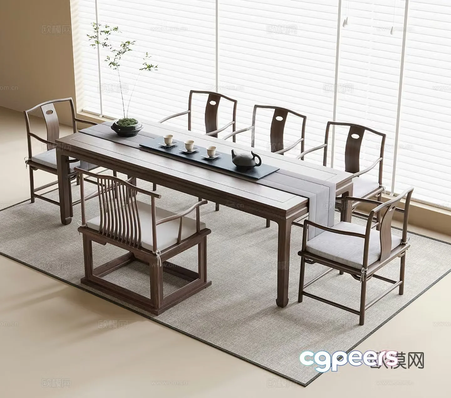Chinese tea table and chairs tea table 3d model