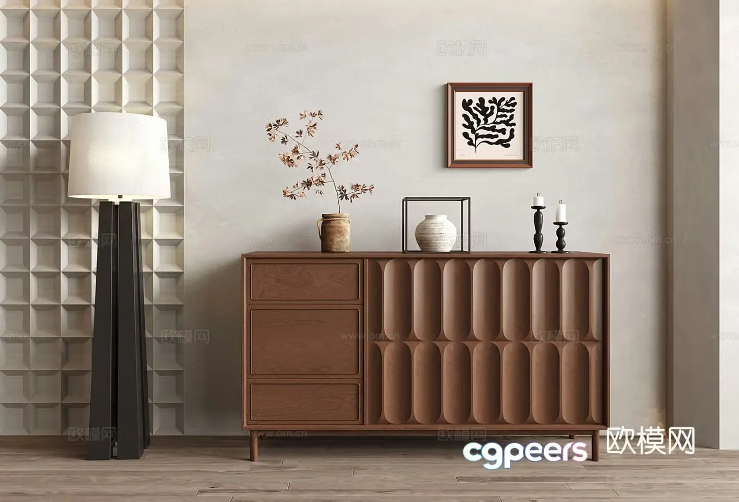 Modern medieval entrance cabinet side cabinet decorative cabinet floor lamp 3d model