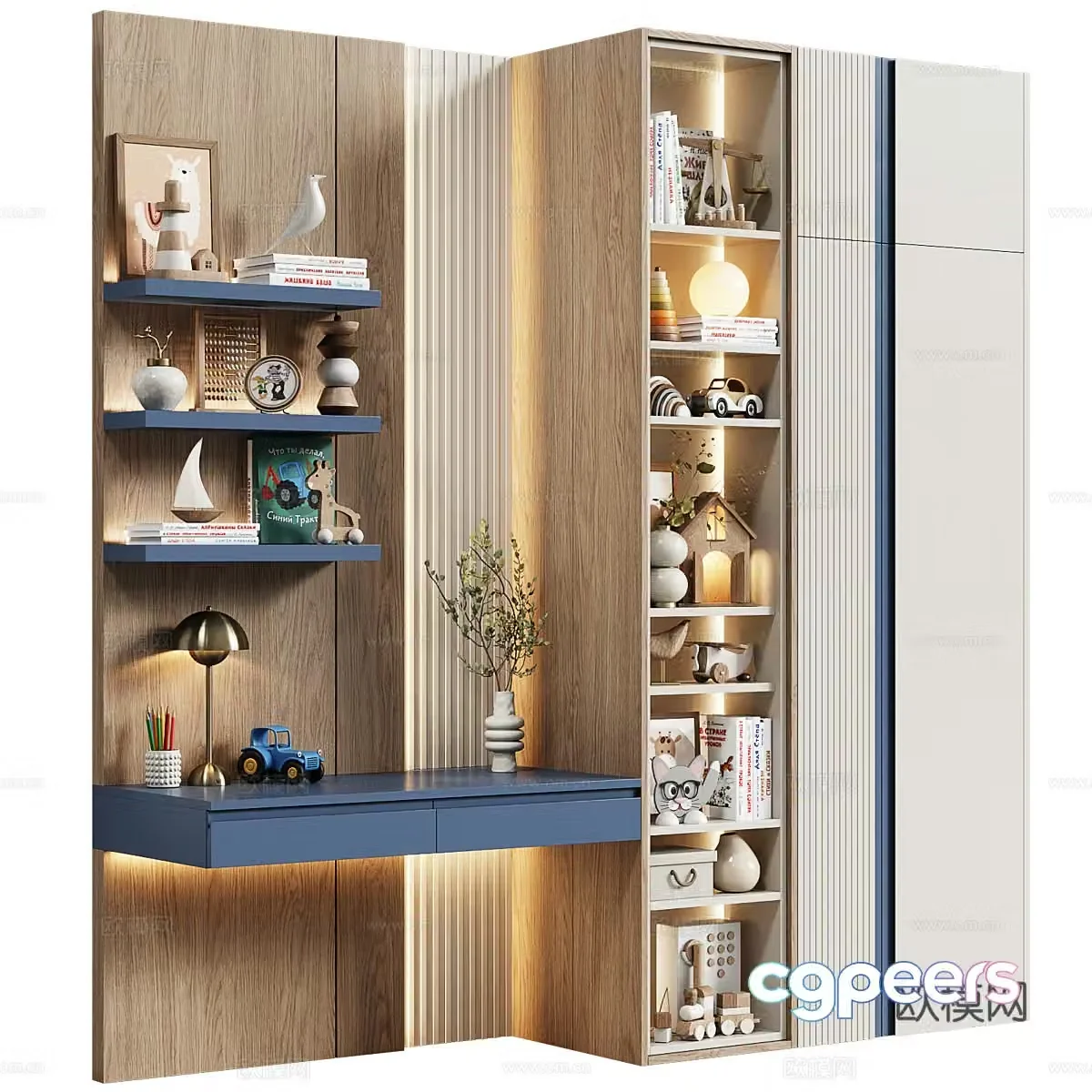 Children’s bookcase wardrobe combination 3D model