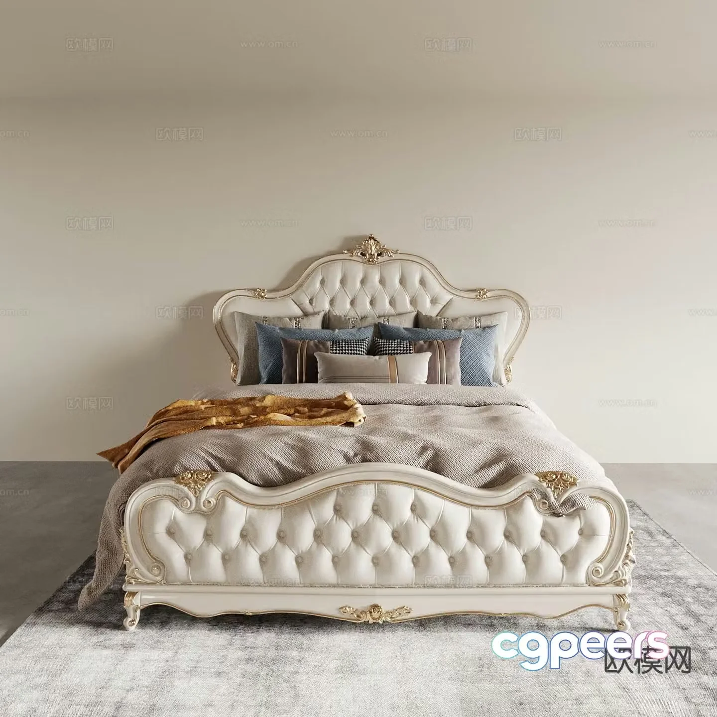 European double bed 3d model