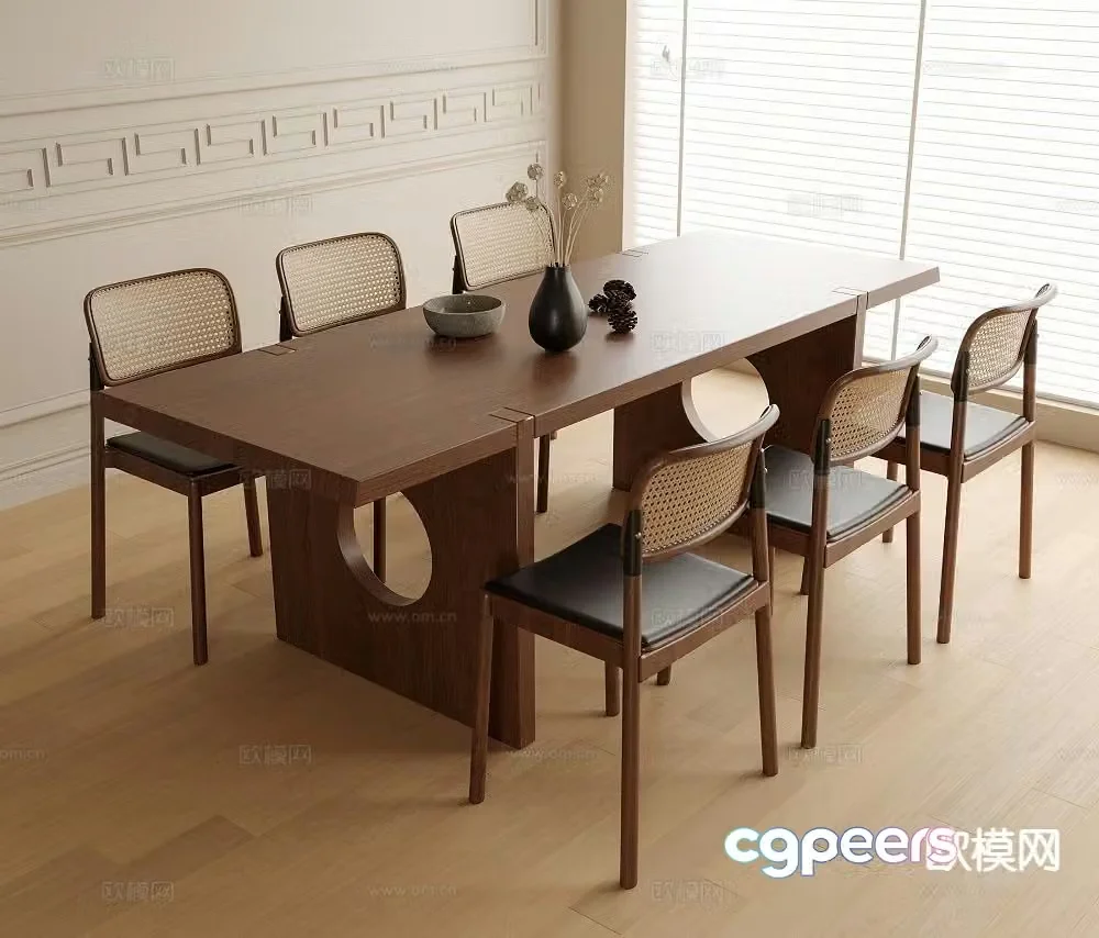 Medieval style dining table and chairs 3d model