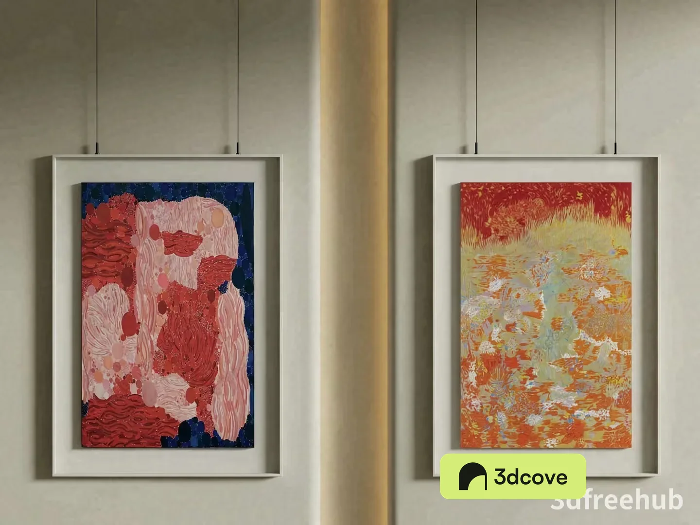 Two Abstract Paintings In White Frames