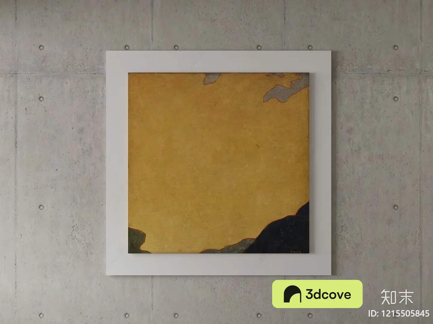 A Framed Painting Of A Yellow Landscape With A Gray Border