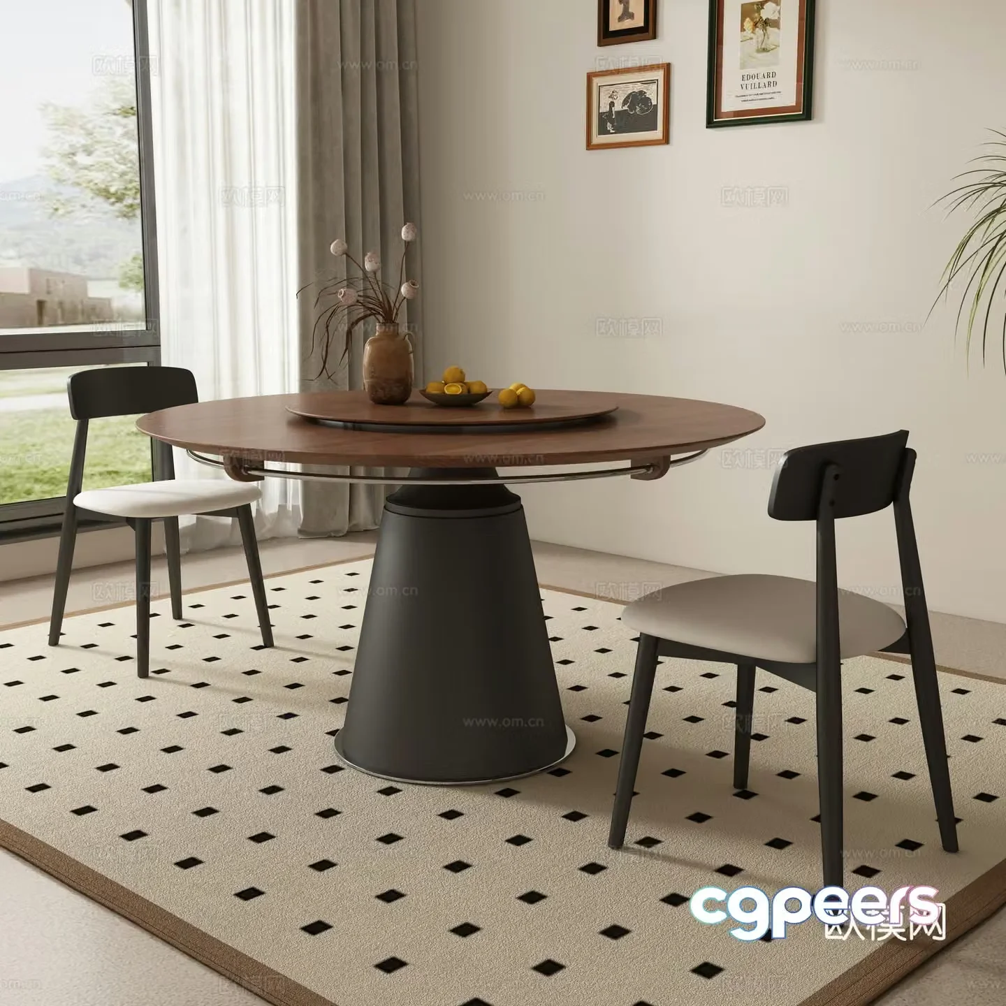 Medieval style dining table and chairs 3d model
