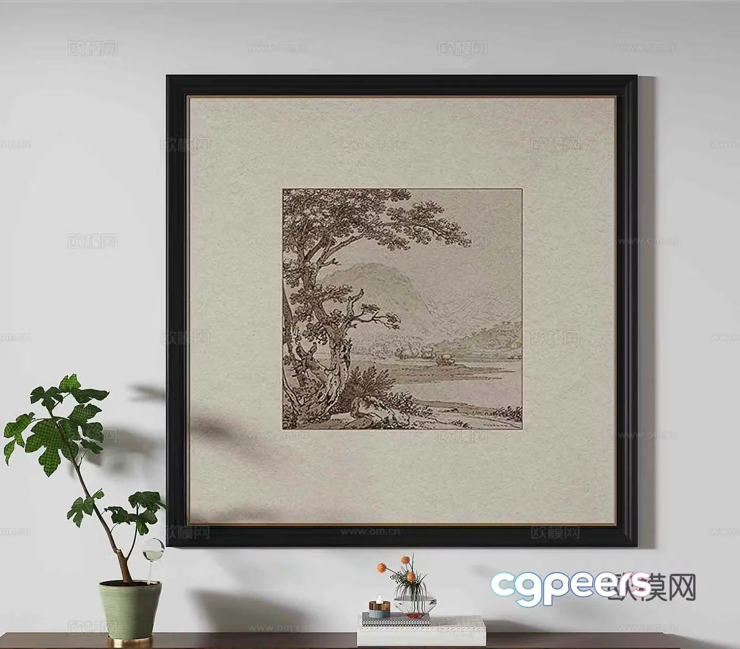 Simple European decorative painting landscape painting hanging painting 3D model