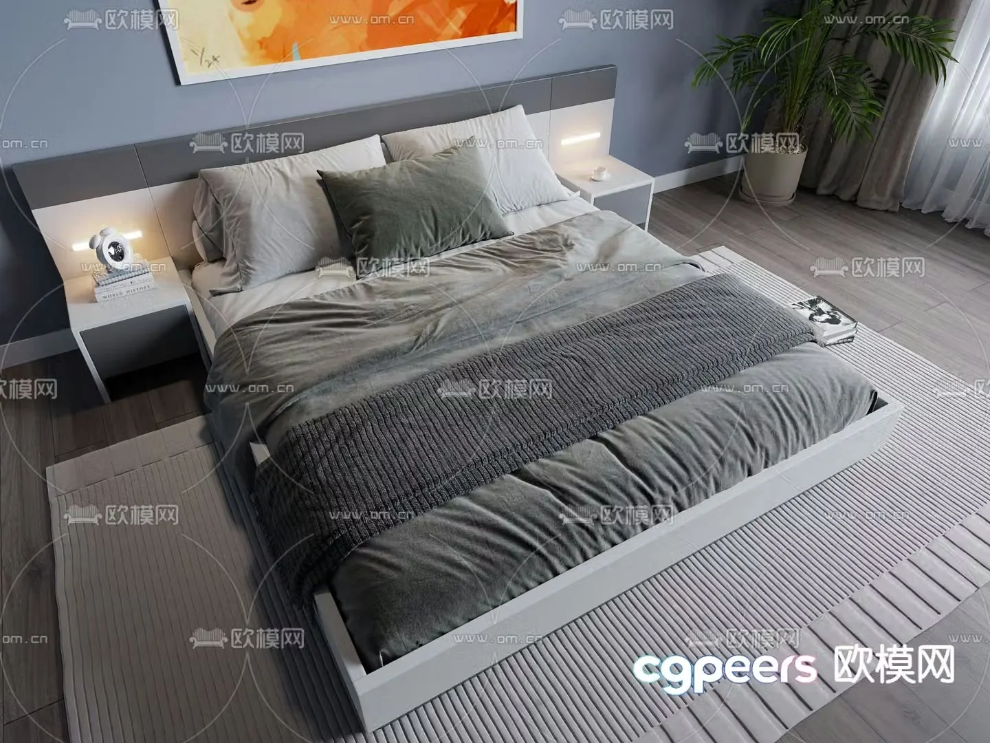 Simple double bed 3d model