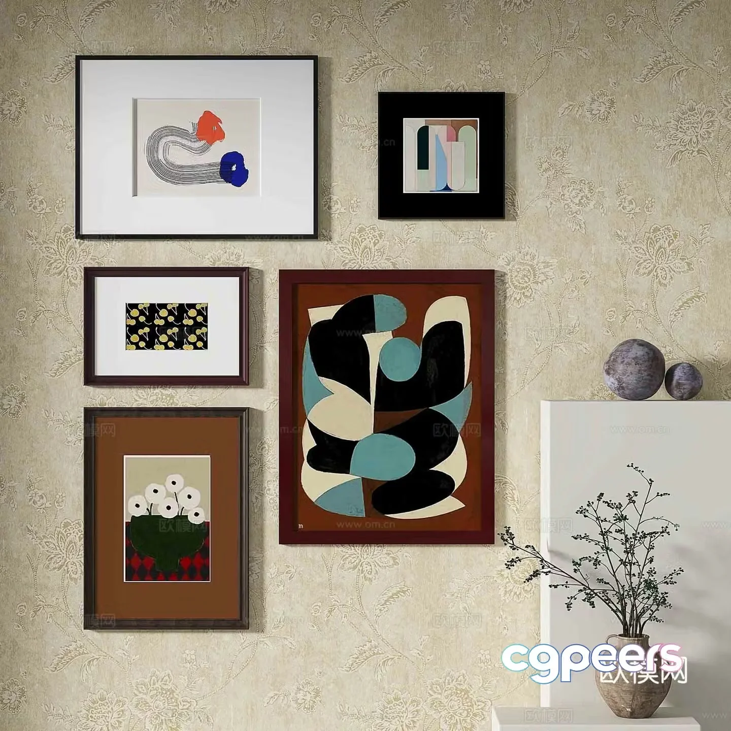 Simple European retro painting Abstract painting Decorative painting 3d model
