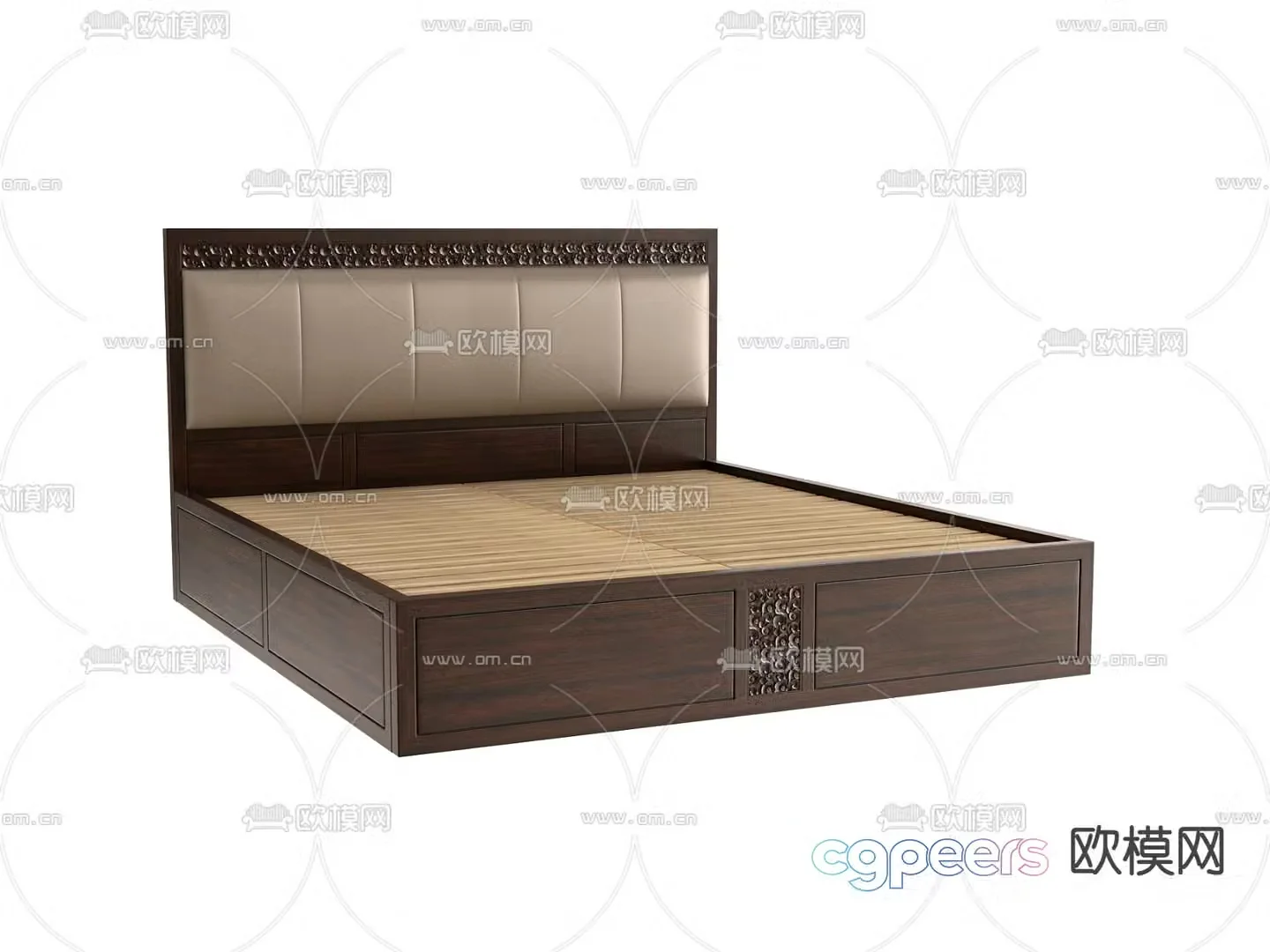 New Chinese style double bed bed board 3d model