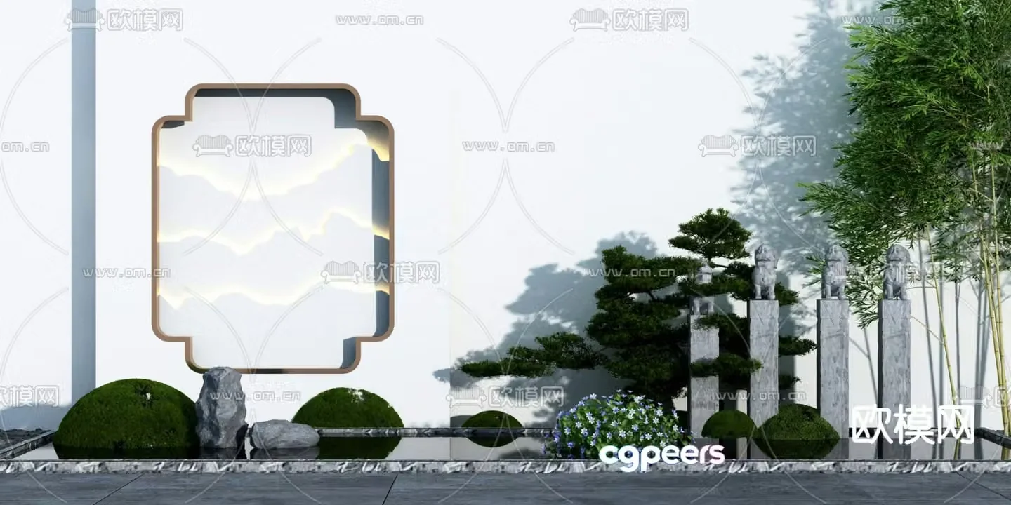 Chinese waterscape sketch green plant landscaping 3D model