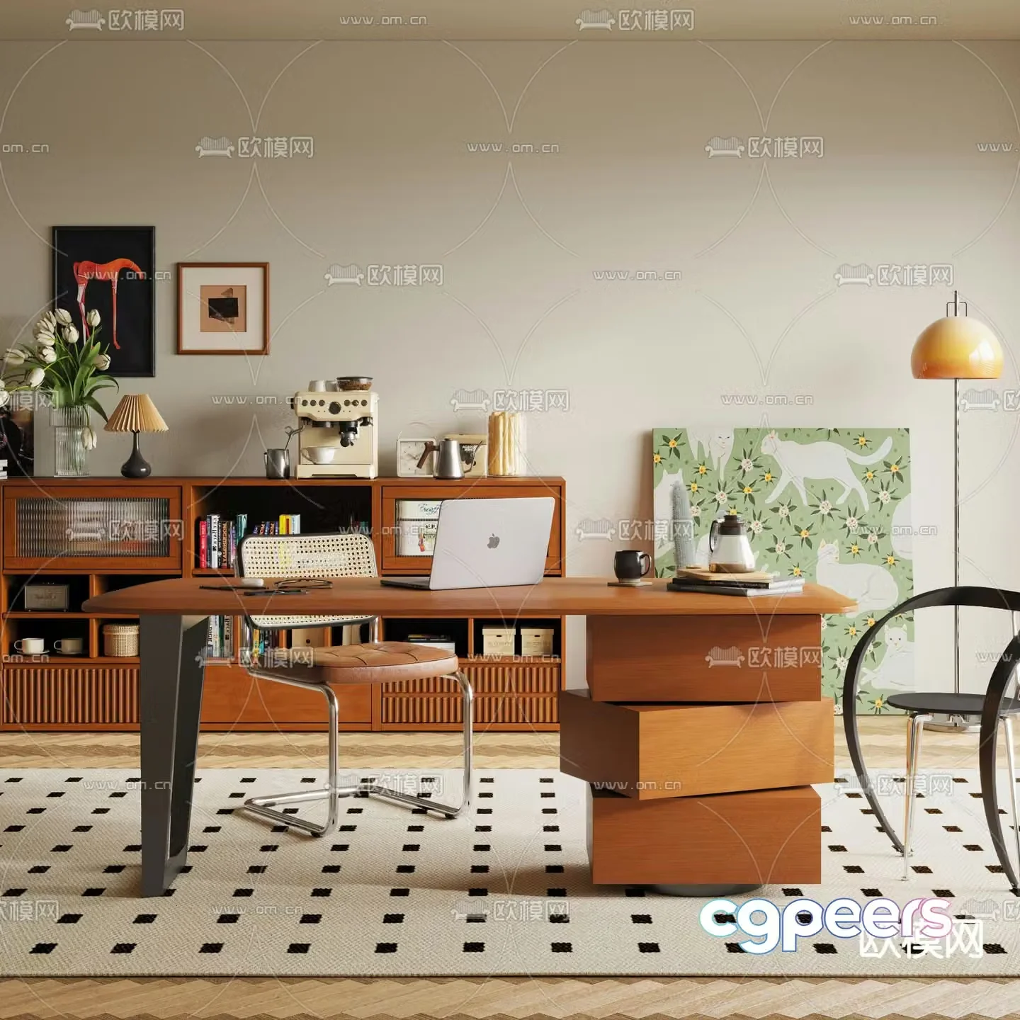 Middle style desk 3D model