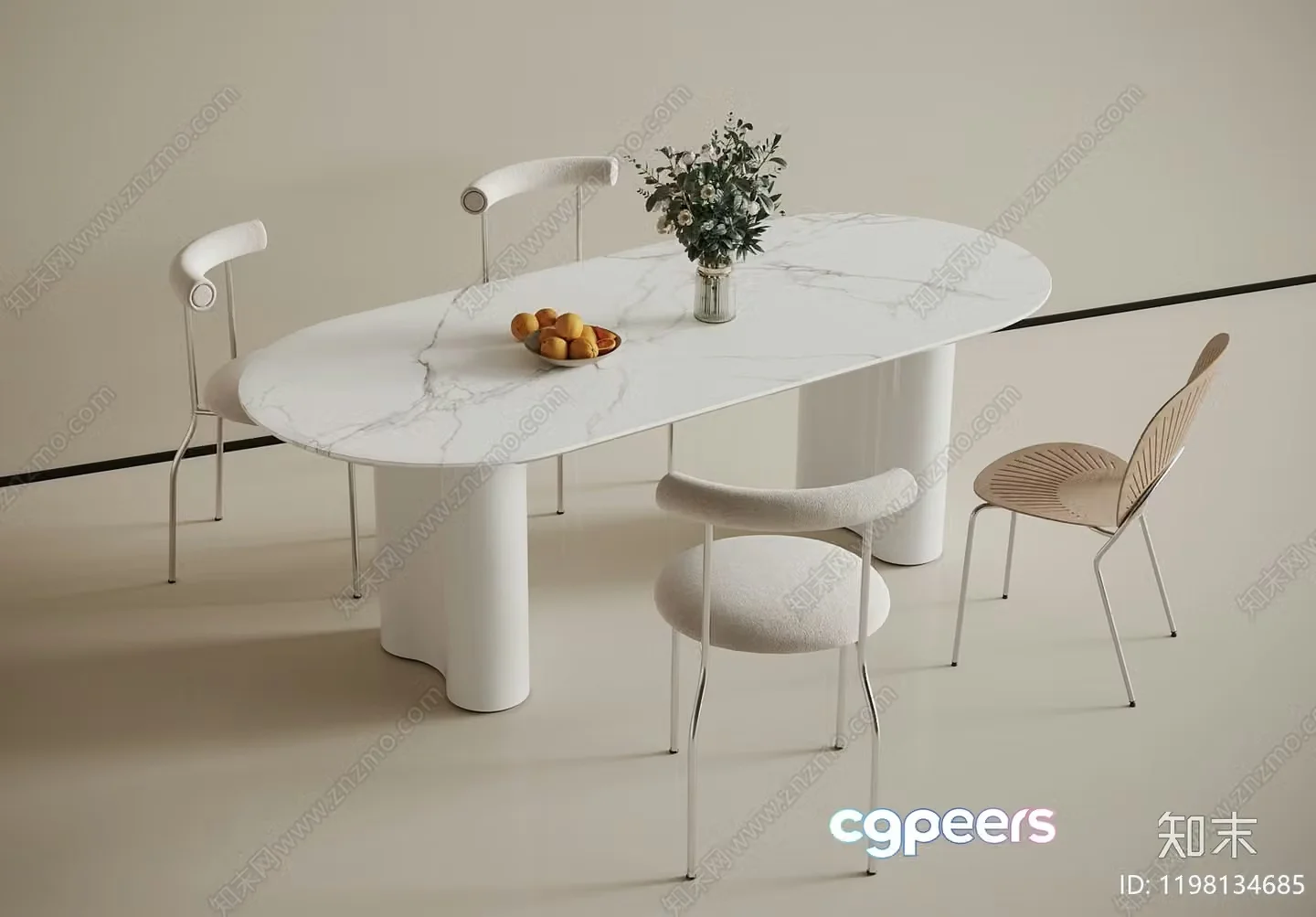 Modern White Dining Table 3D Model – 8511 – VRAY Render