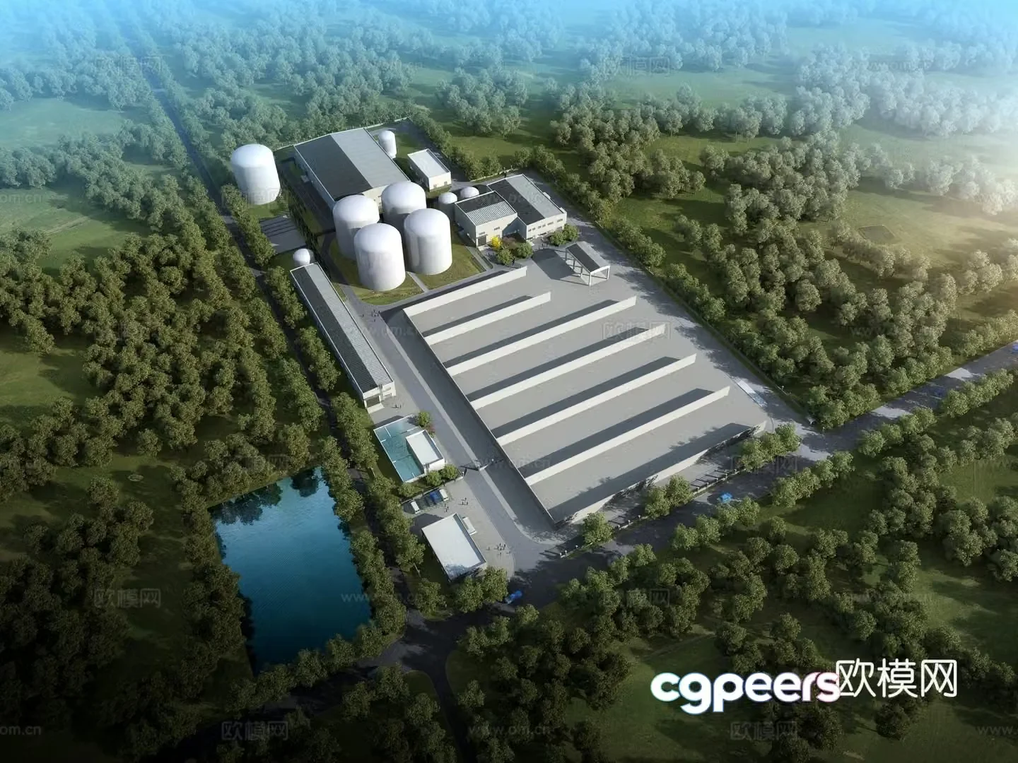 A bird’s -eye view of the industrial plant 3D model