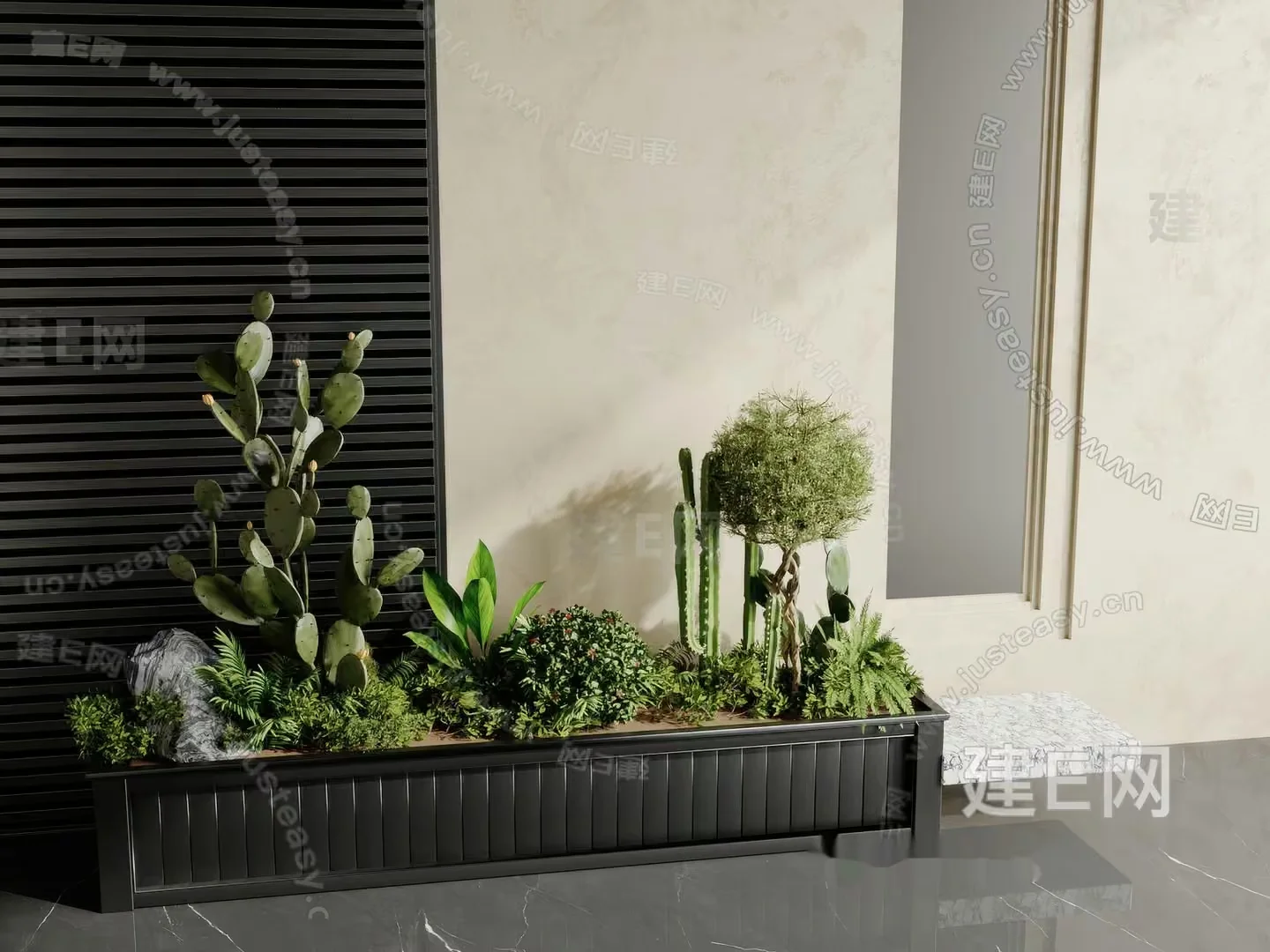 A Rectangular Planter Box With A Variety Of Plants 3D Model – 12218 – VRAY Render