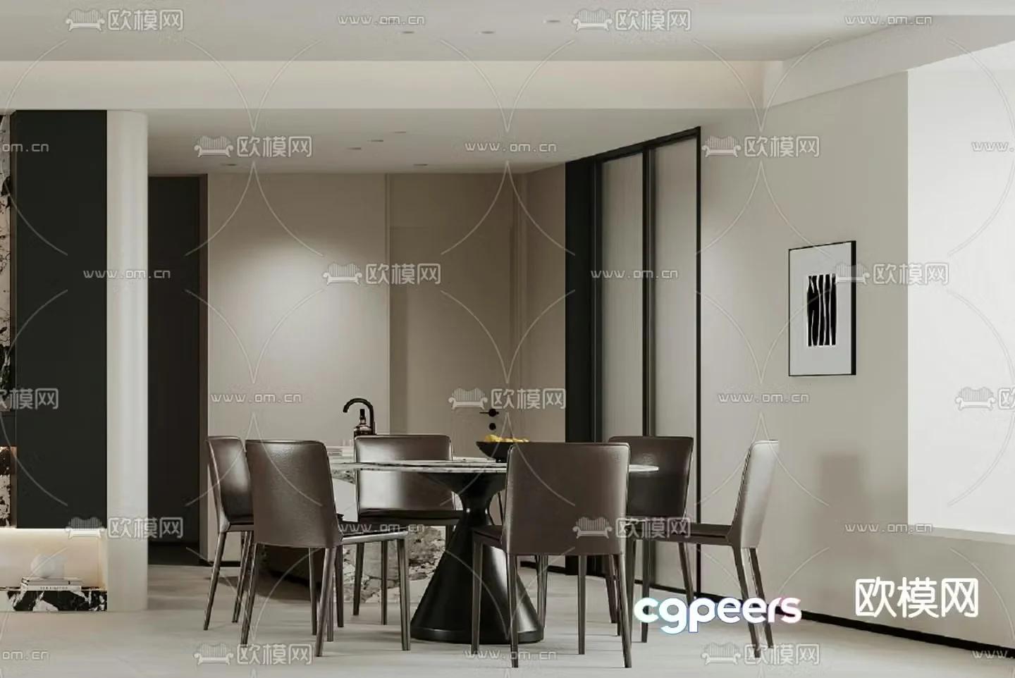 Modern dining table round dining table 3d model