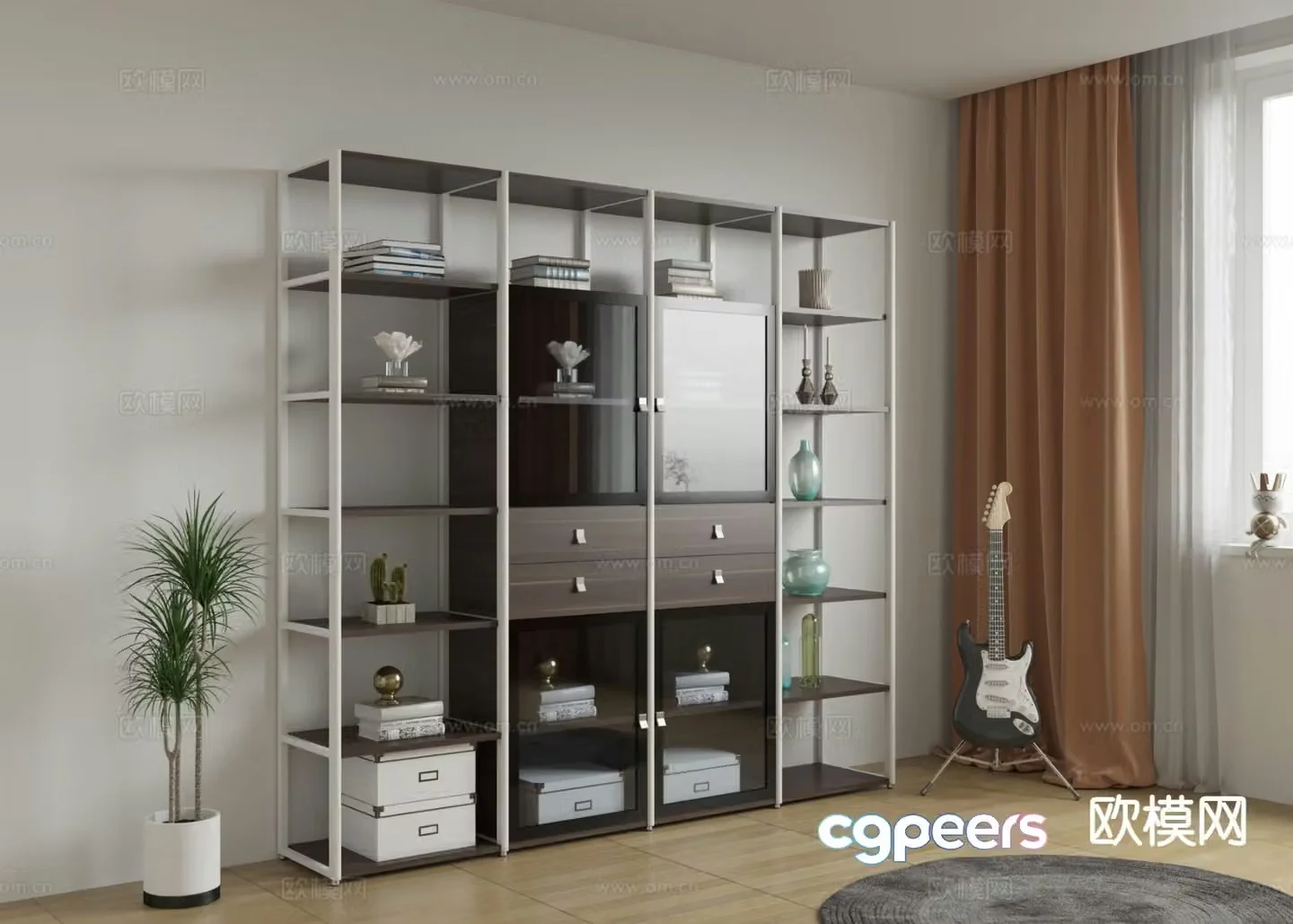 Modern bookshelf locker 3d model