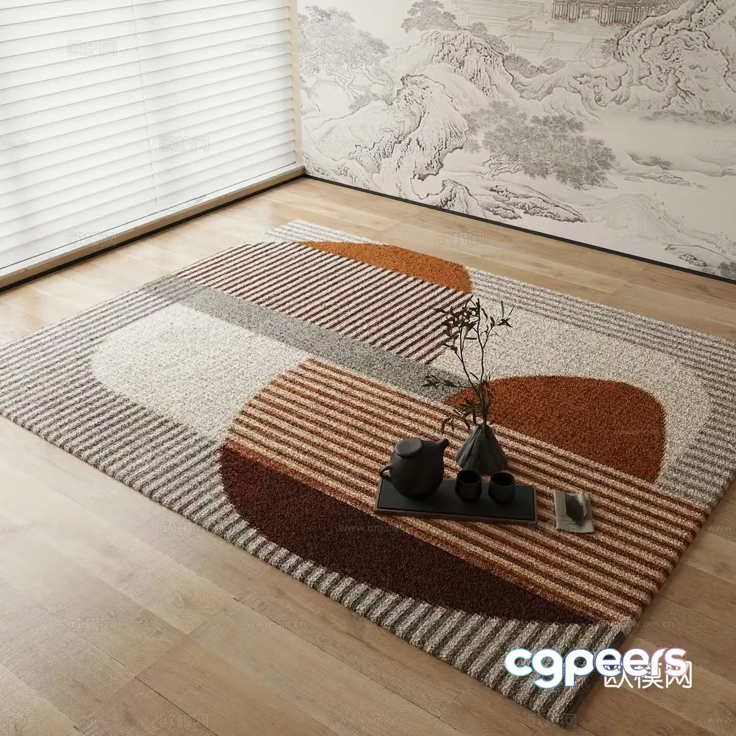 New Chinese carpet Geometric carpet 3d model