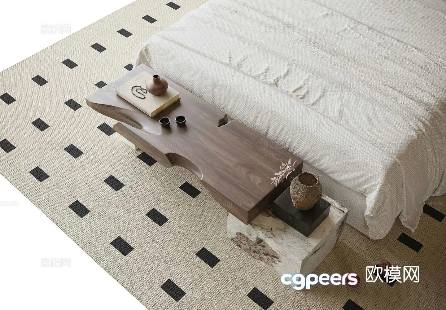Medieval style bedside stool bench 3d model