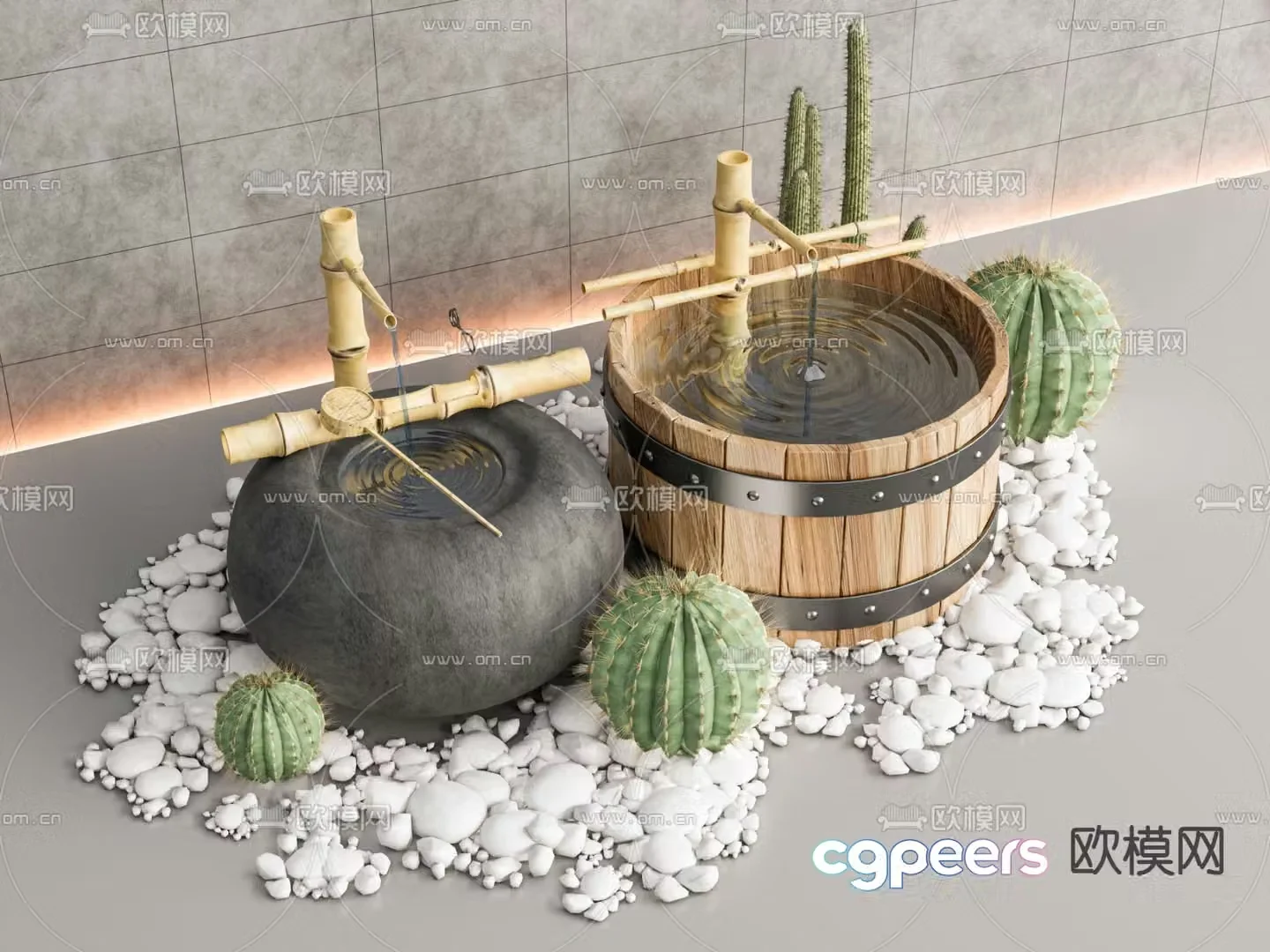 New Chinese style courtyard sketch flowing water sketch 3D model
