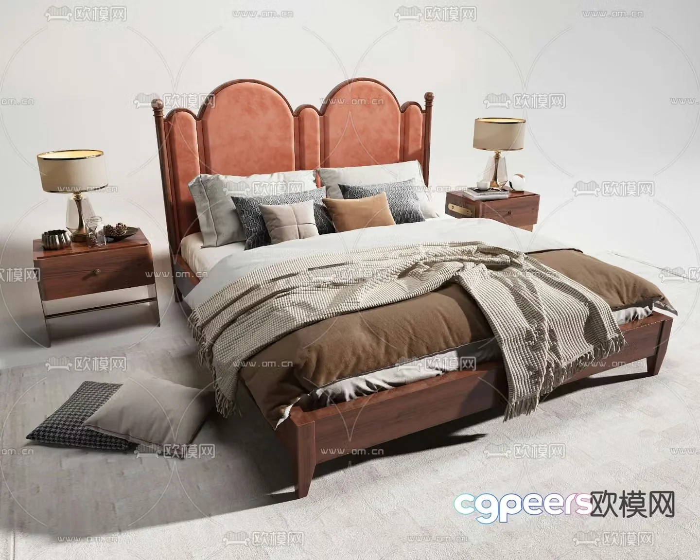 American double bed 3d model