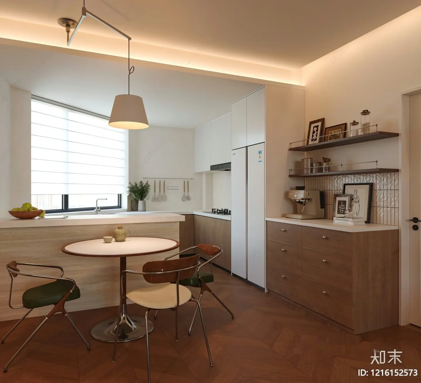 Modern Kitchen With A Dining Area 3D Model – 15630 – VRAY Render