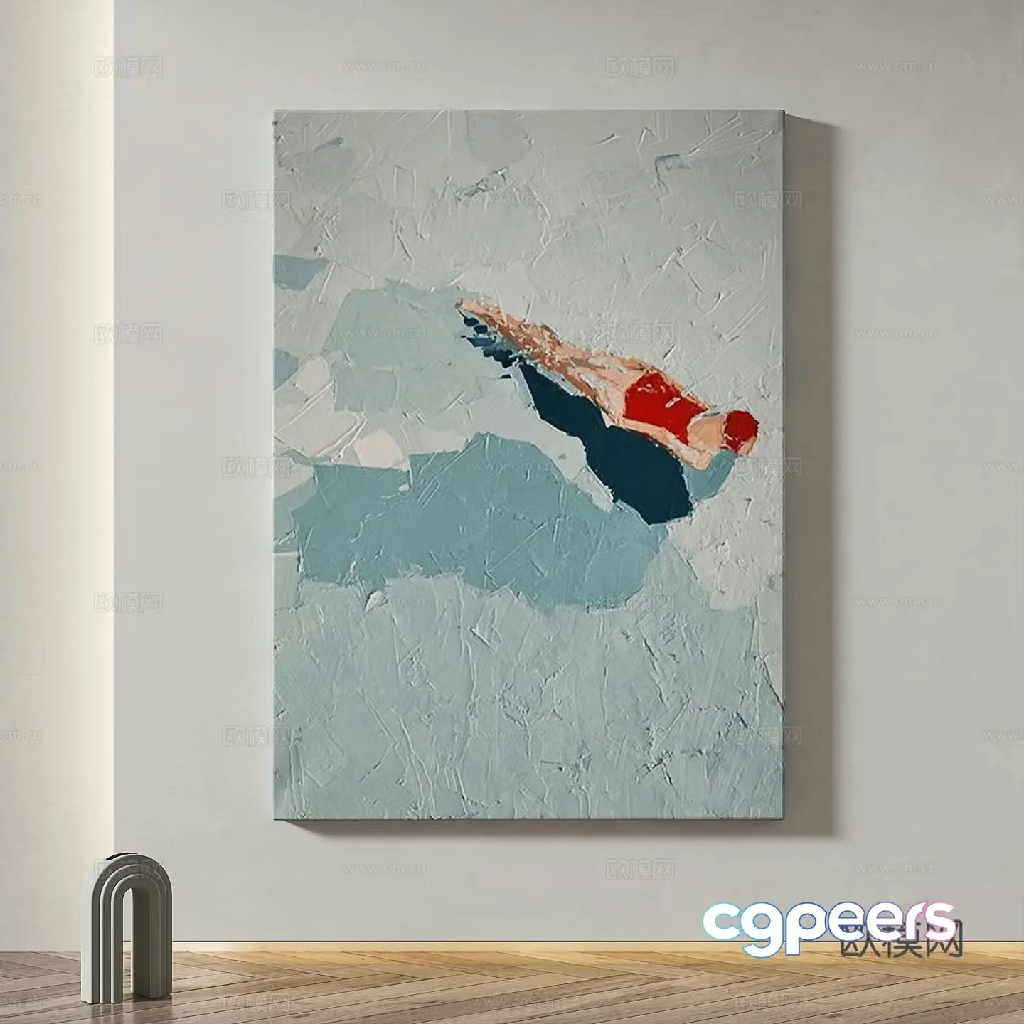 Modern retro simple abstract Nordic light luxury oil painting decorative painting 3d model