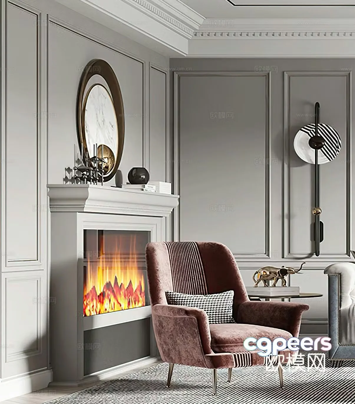 Light luxury lounge chair modern lounge chair fireplace American lounge chair fireplace French side 3d model