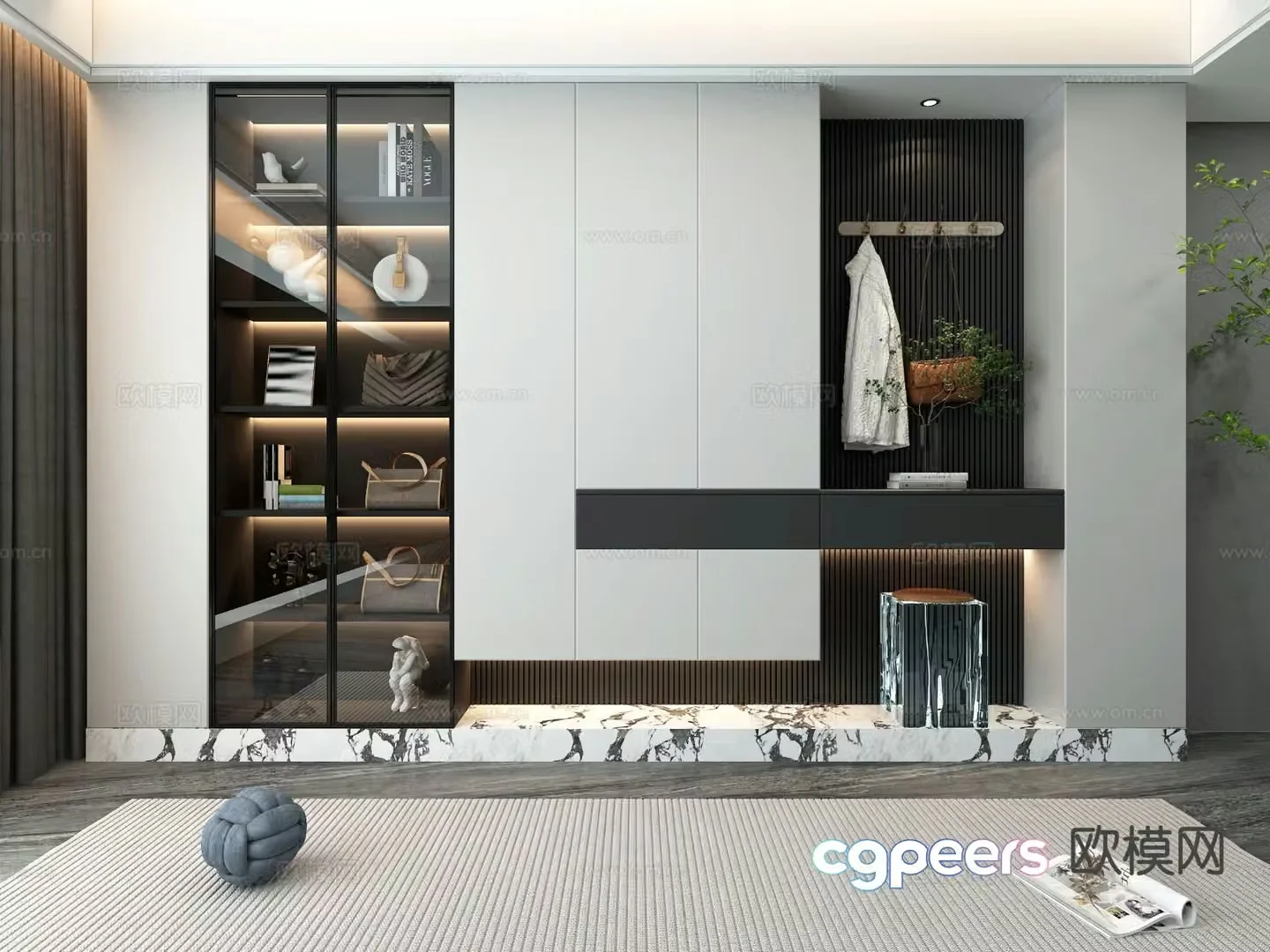 Modern shoe cabinet semi-open shoe cabinet 3d model
