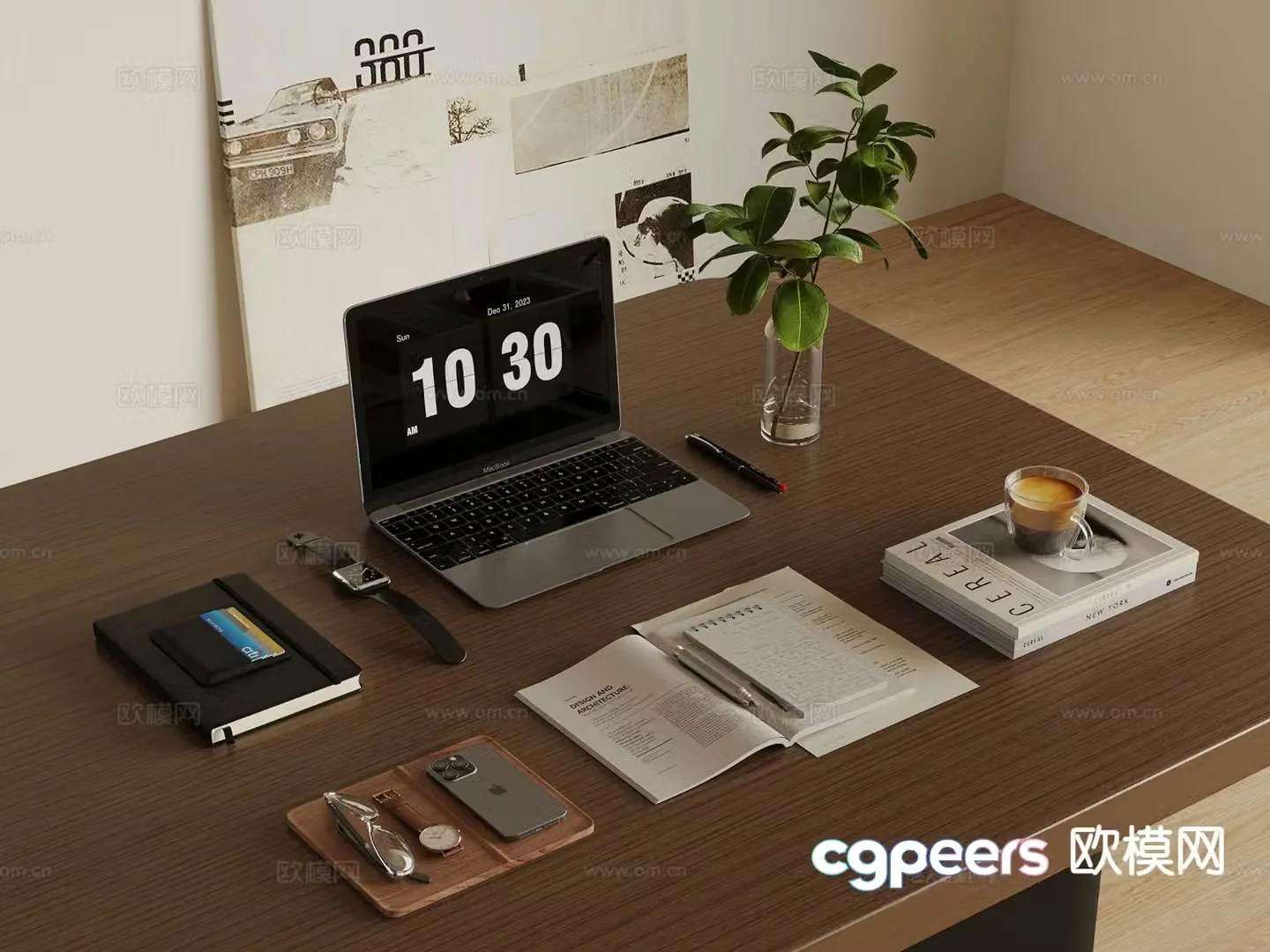 Computer Watch Books Mobile Phone Desktop Ornaments 3D Model