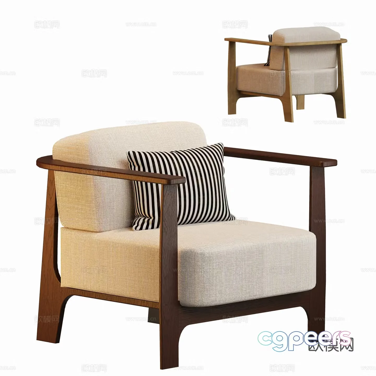Modern log leisure chair sofa chair 3d model