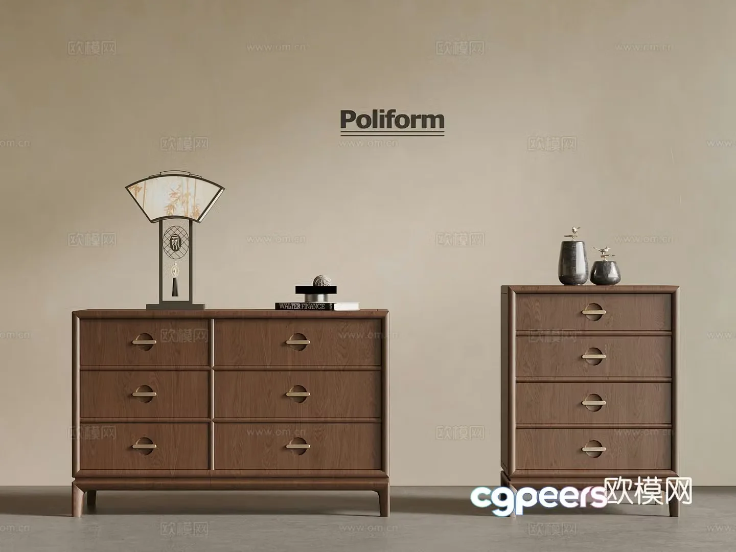 New Chinese side cabinet solid wood side cabinet chest of cabinets 3D model