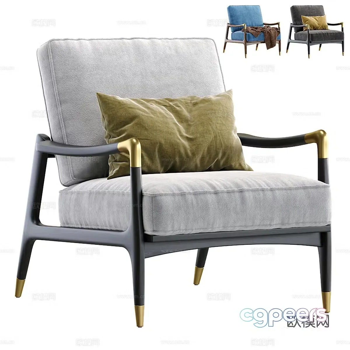 New Chinese style light luxury fabric wooden armchair 3D model