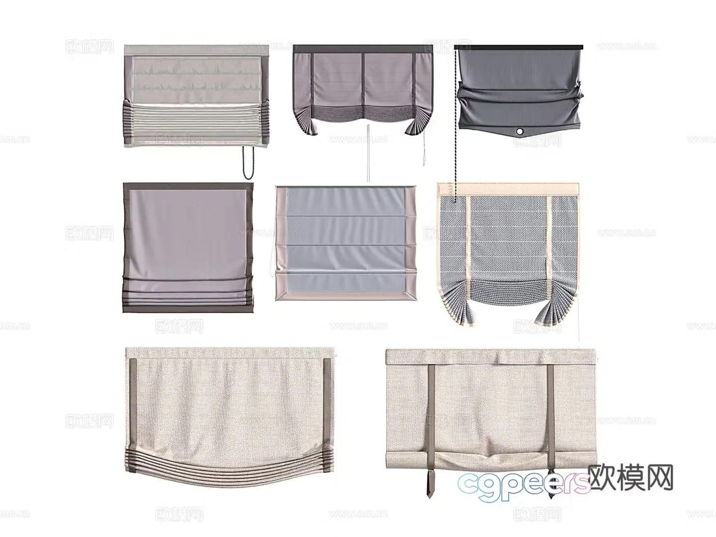 New Chinese cotton lifting curtain lifting curtain Roman curtain curtain buckle curtain 3D model