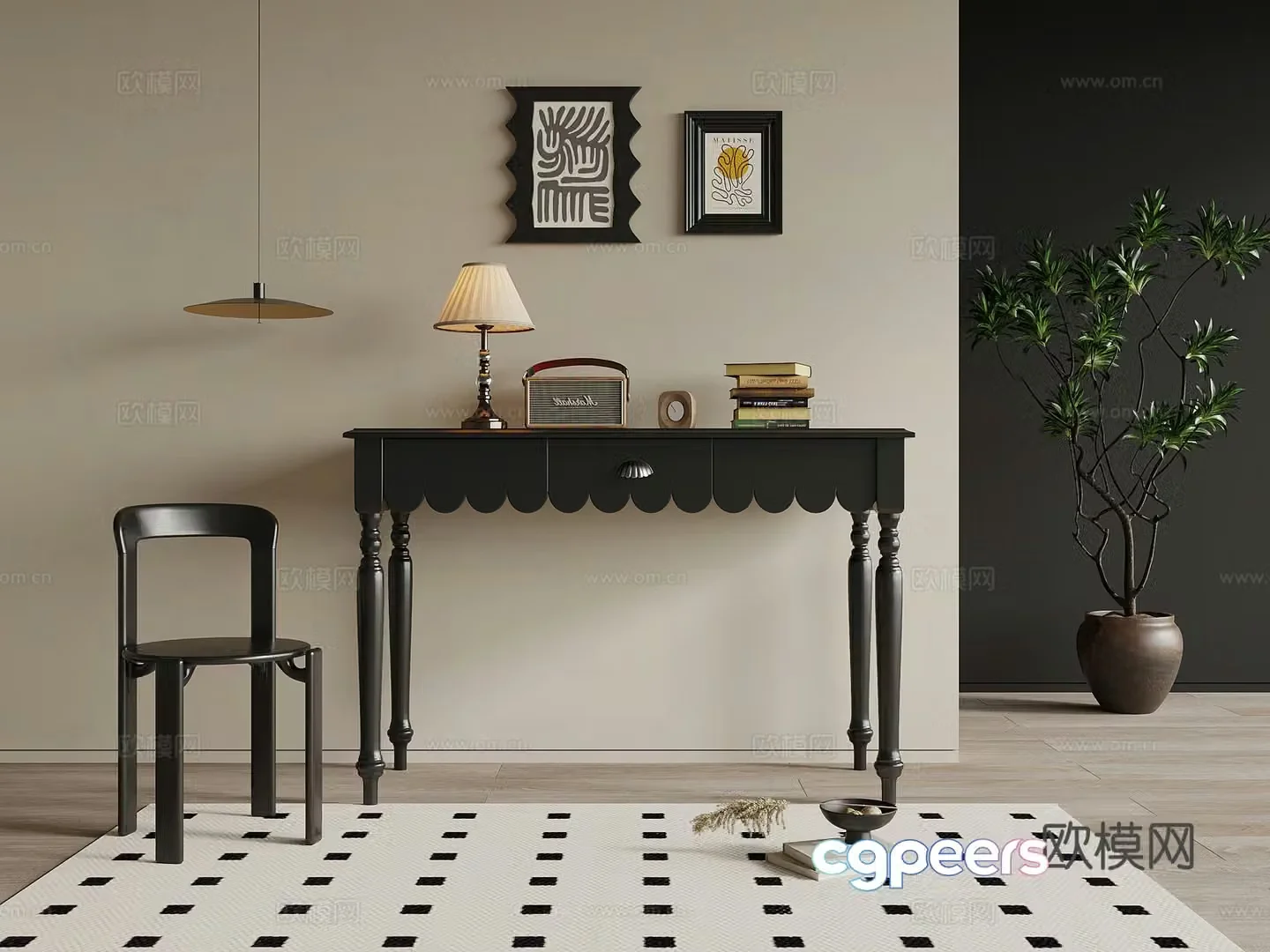 Entrance cabinet French retro style side cabinet end view cabinet leisure chair 3D model