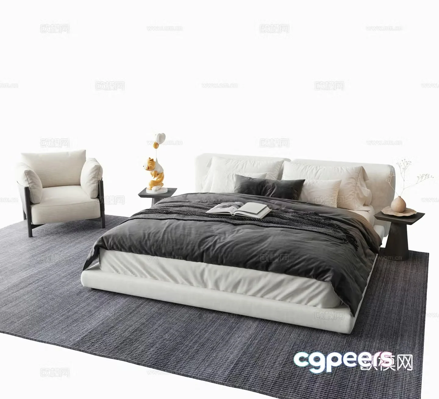 Modern double bed lounge chair 3d model