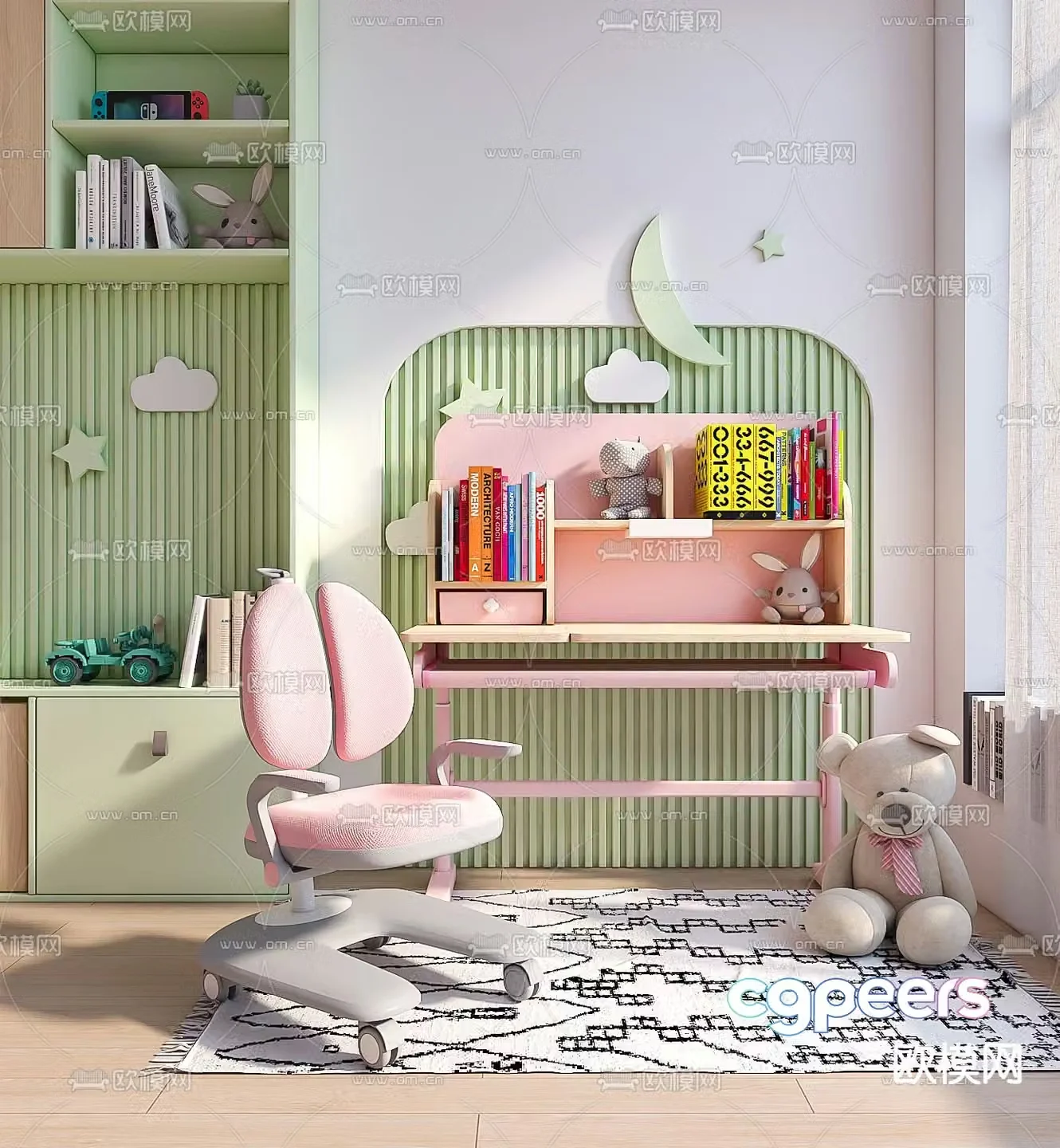 Modern children’s study desk and chair 3d model