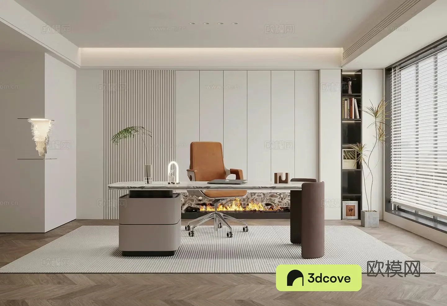 Modern minimalist study room bookcase desk and chair