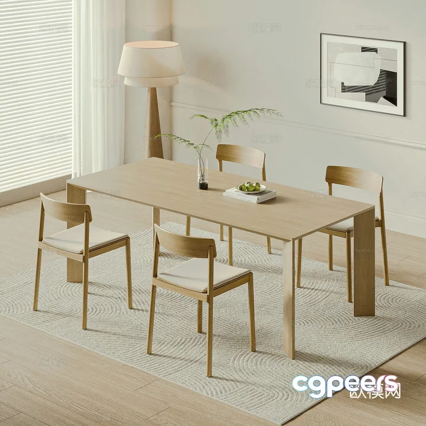 Nordic dining table and chair combination 3D model