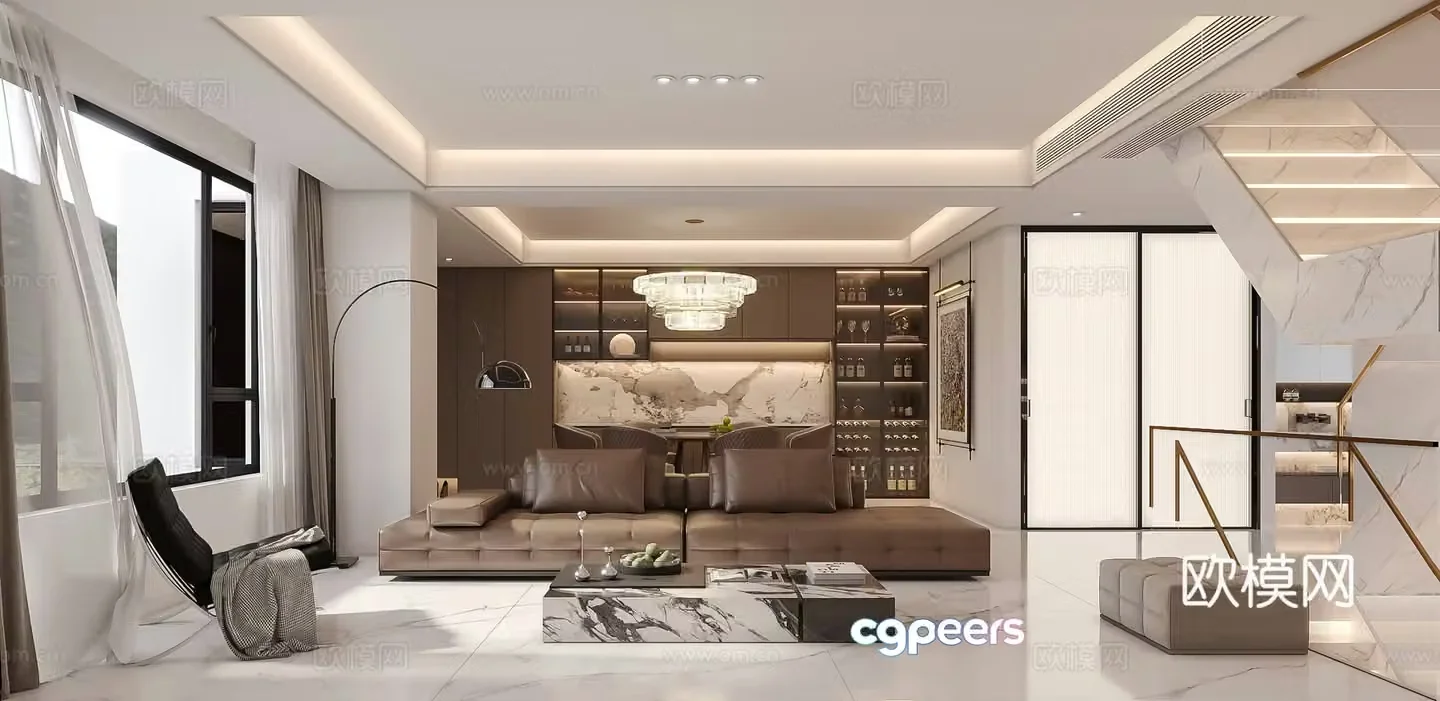 Italian light luxury living restaurant 3D model