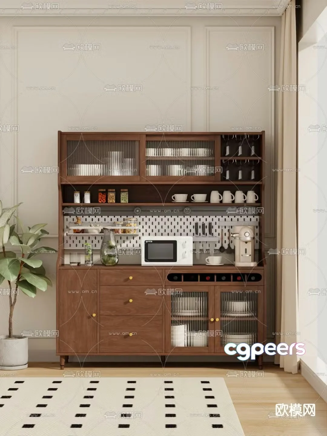 Solid wood side cabinet storage cabinet sideboard 3d model